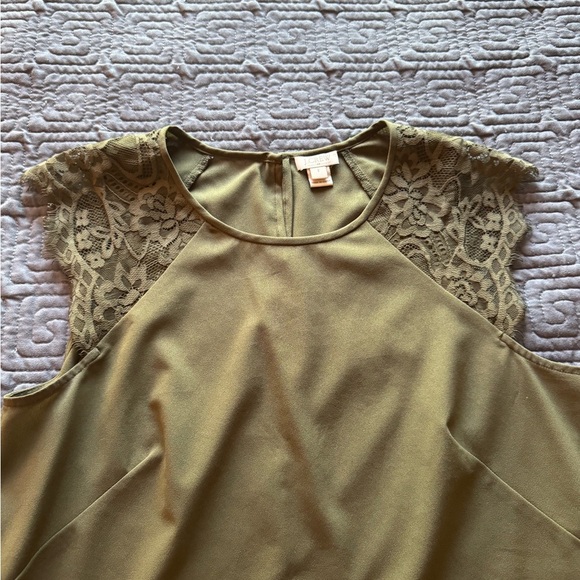J. Crew Olive Green Lace Sleeve Blouse - Picture 2 of 4